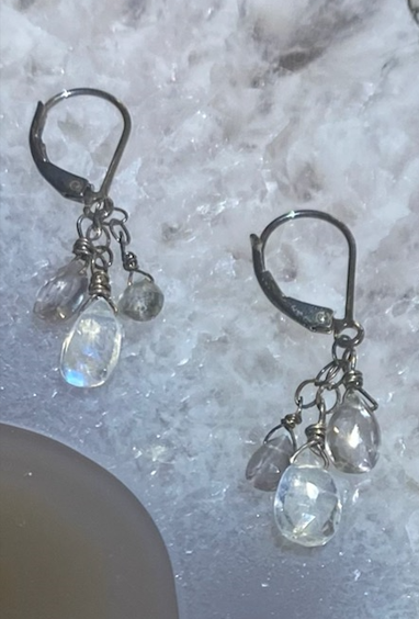 Sterling Silver Earrings w/ Chalcedony, Moonstone, and Selenite