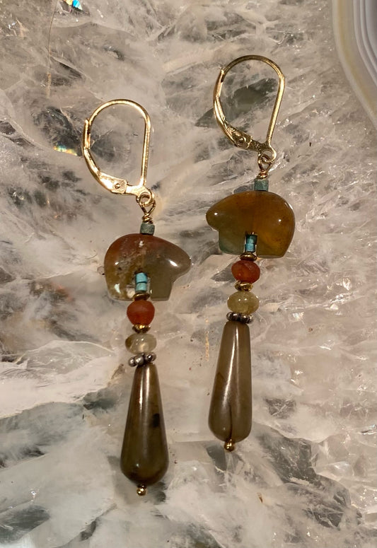 Agate Fetish Bear Jasper Earrings