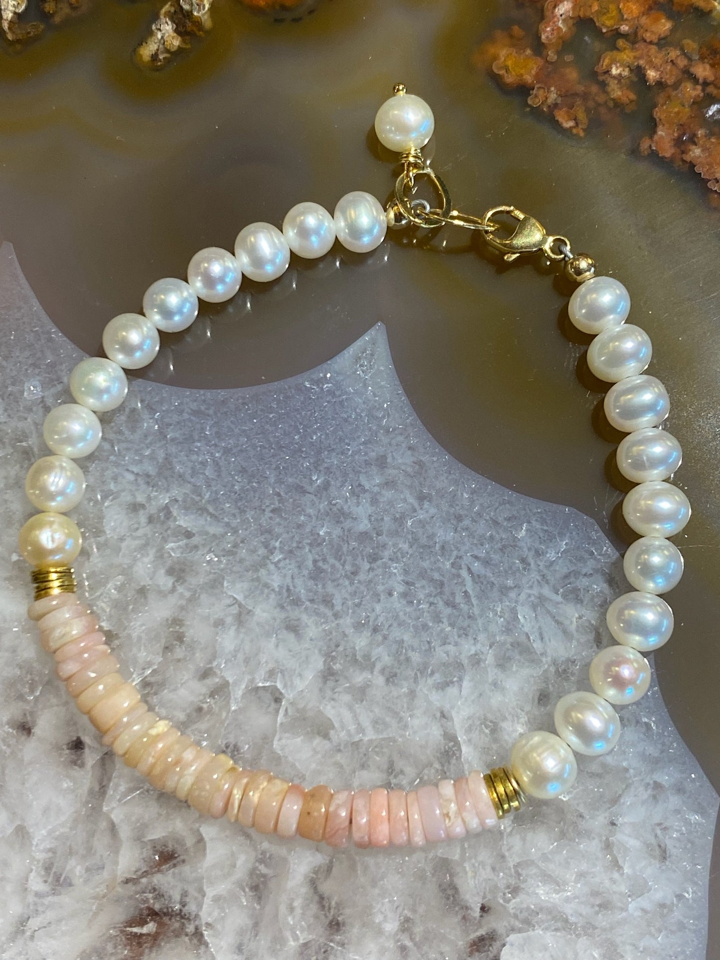 Pearl and Pink Opal Bracelet