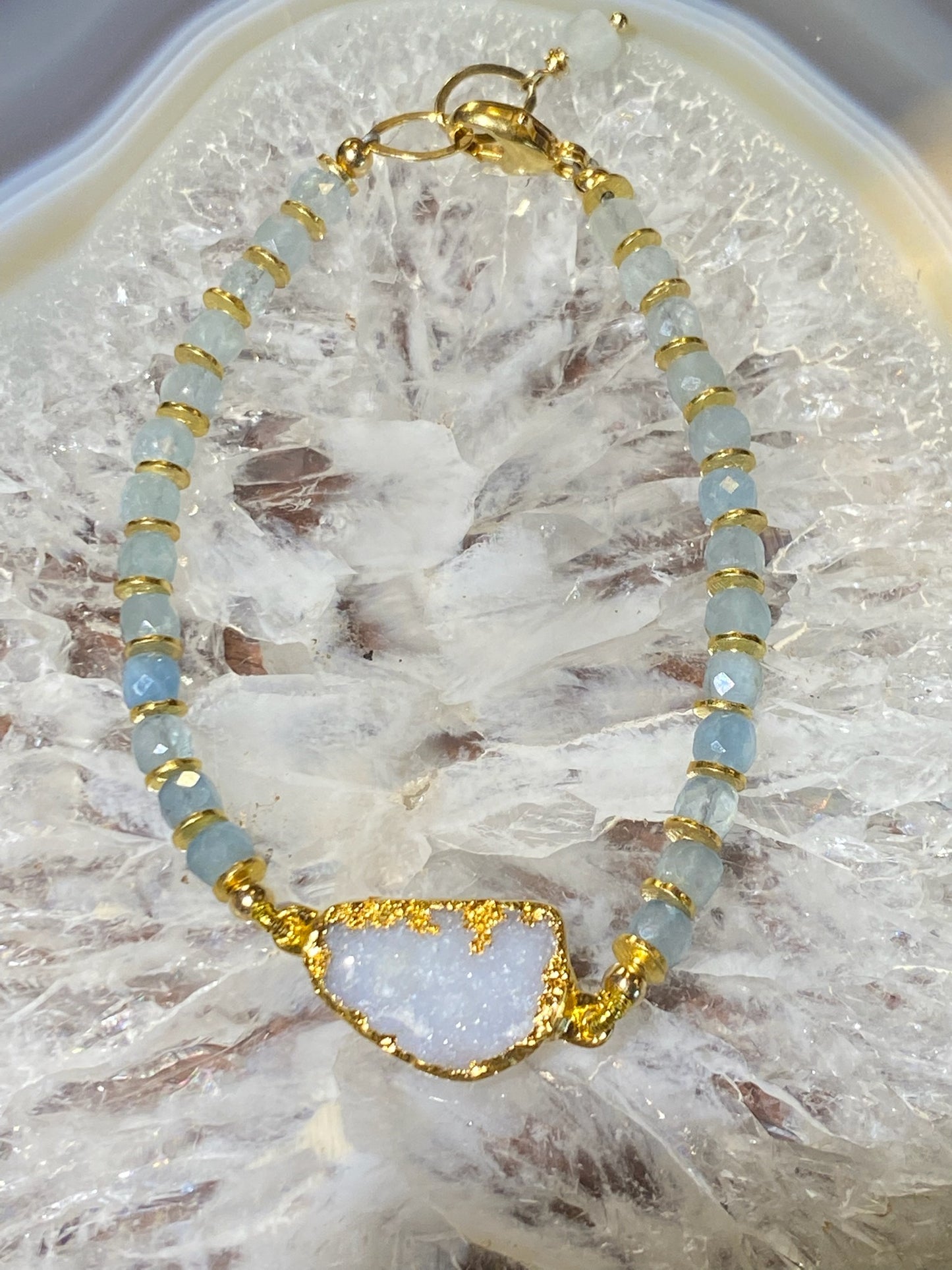 Druzy Quartz Aquamarine Bracelet