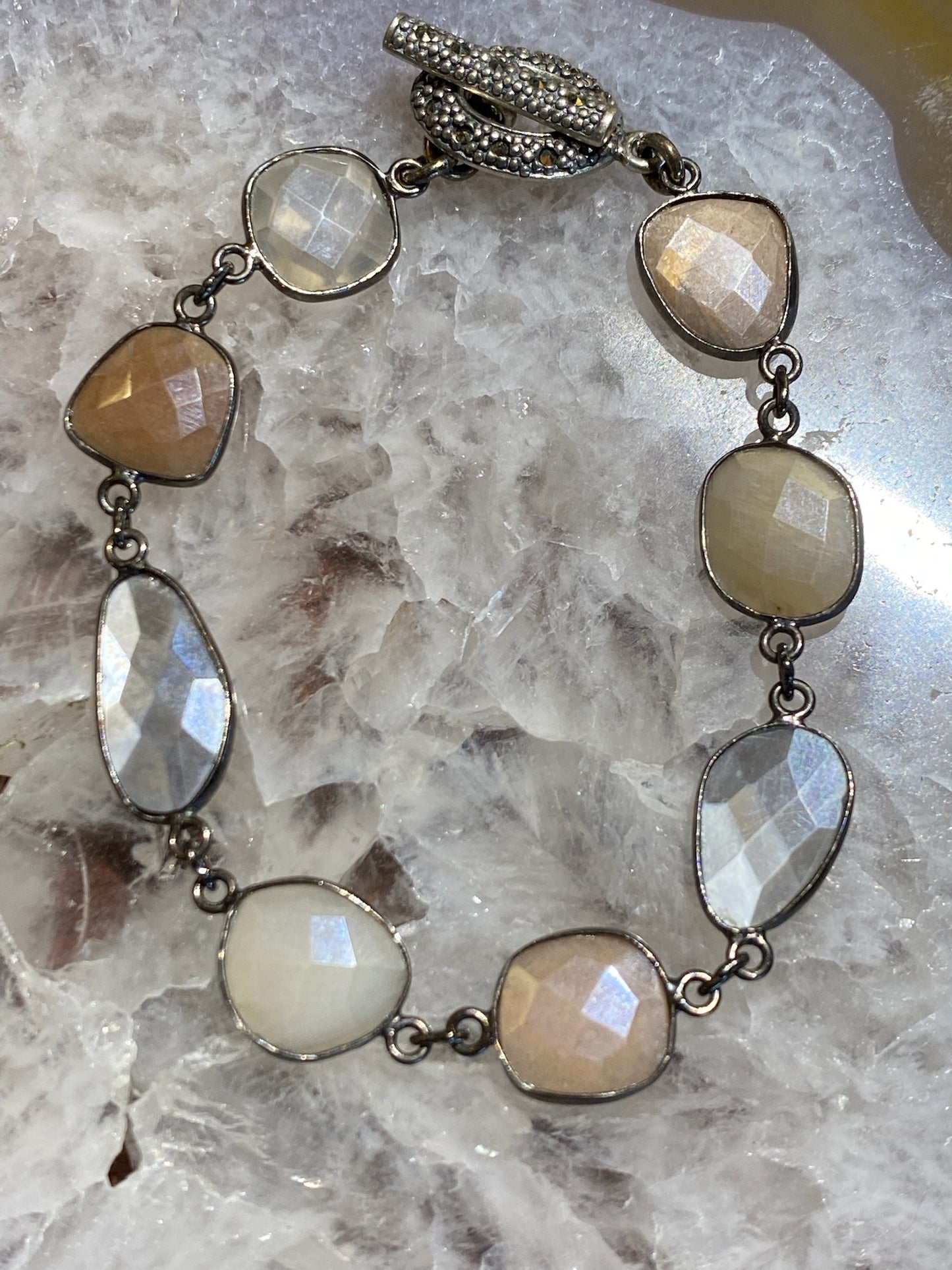 Multi Rose Cut Moonstone Bracelet