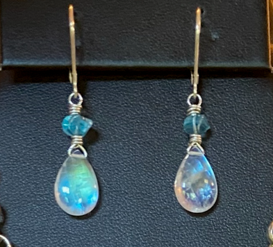 Sterling Silver Rainbow Moonstone Earrings