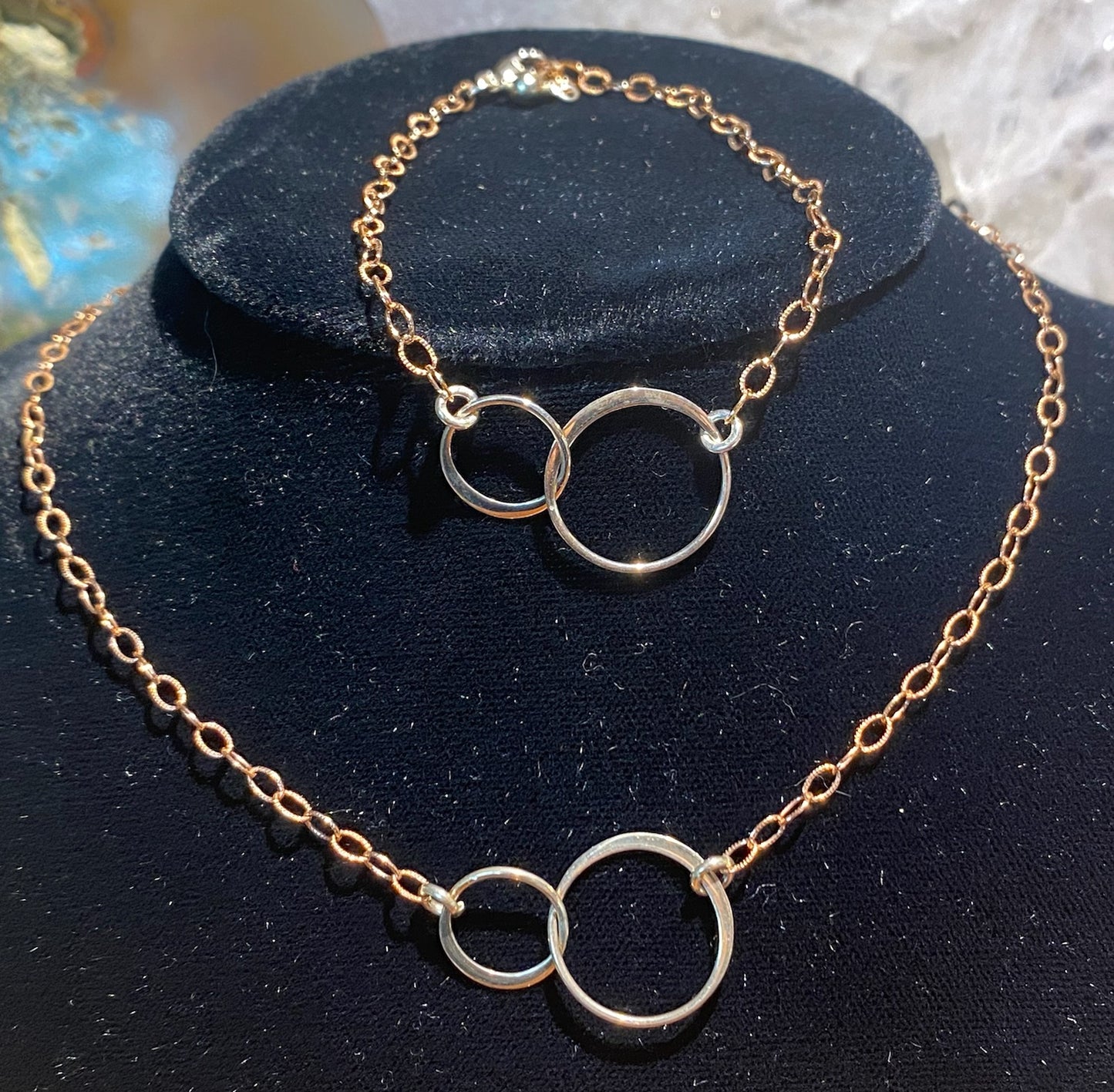 Rose Gold Sterling Silver Double Ring Necklace