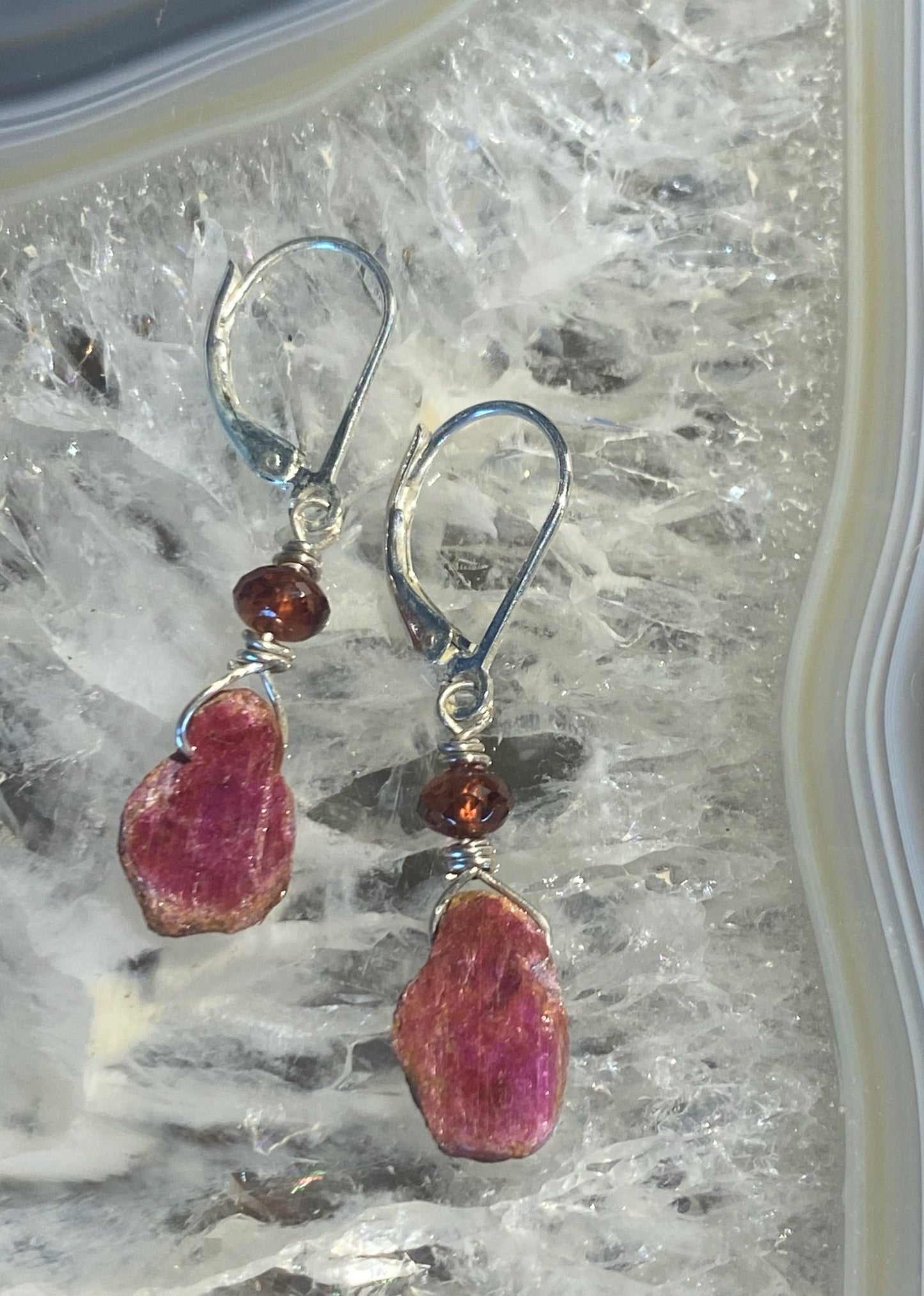 RHODOLITE GARNET AND RUBY BEAD EARRINGS