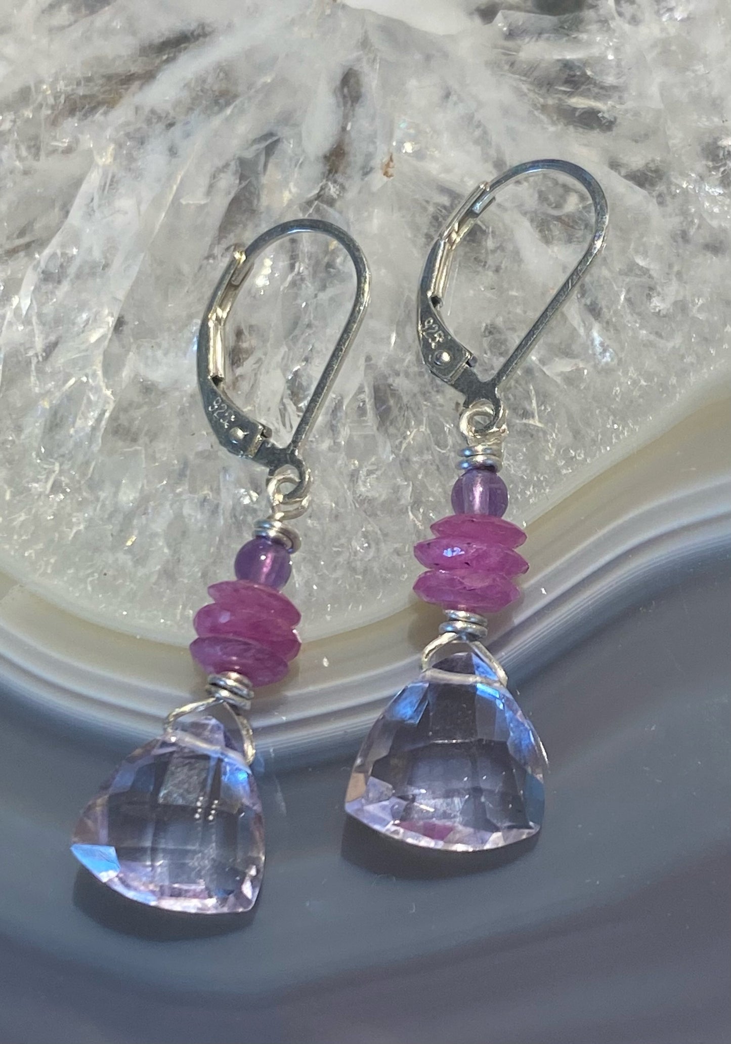 TRIANGULAR CHECKERBOARD AMETHYST EARRINGS