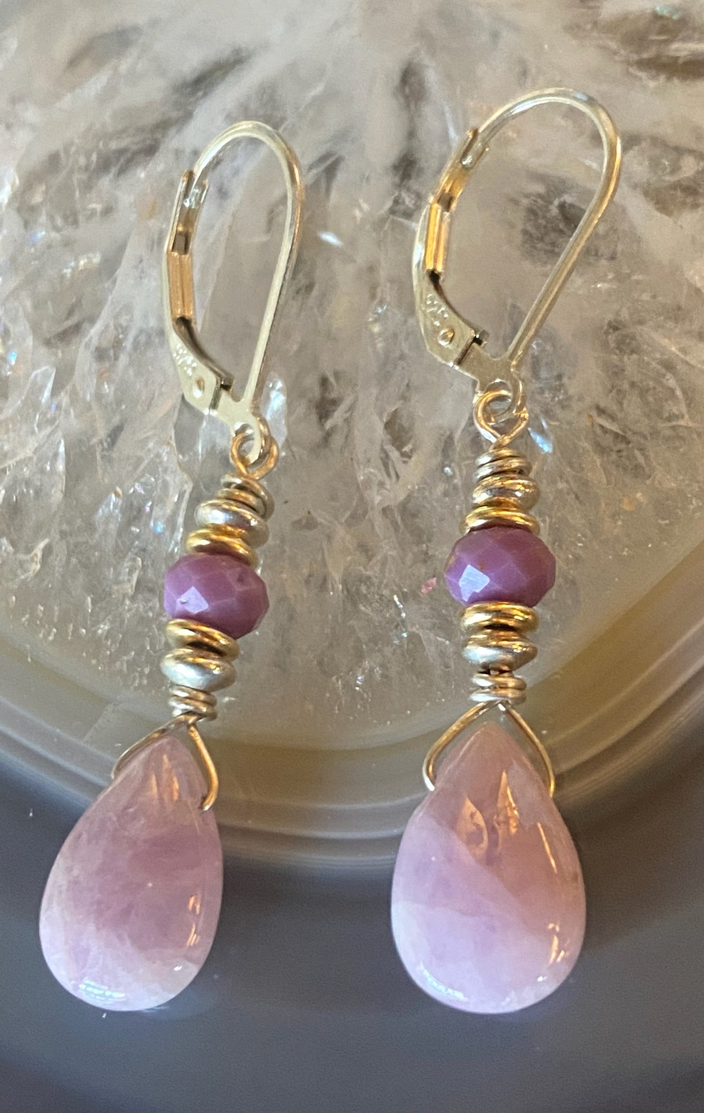 TEARDROP KUNZITE BEAD EARRINGS