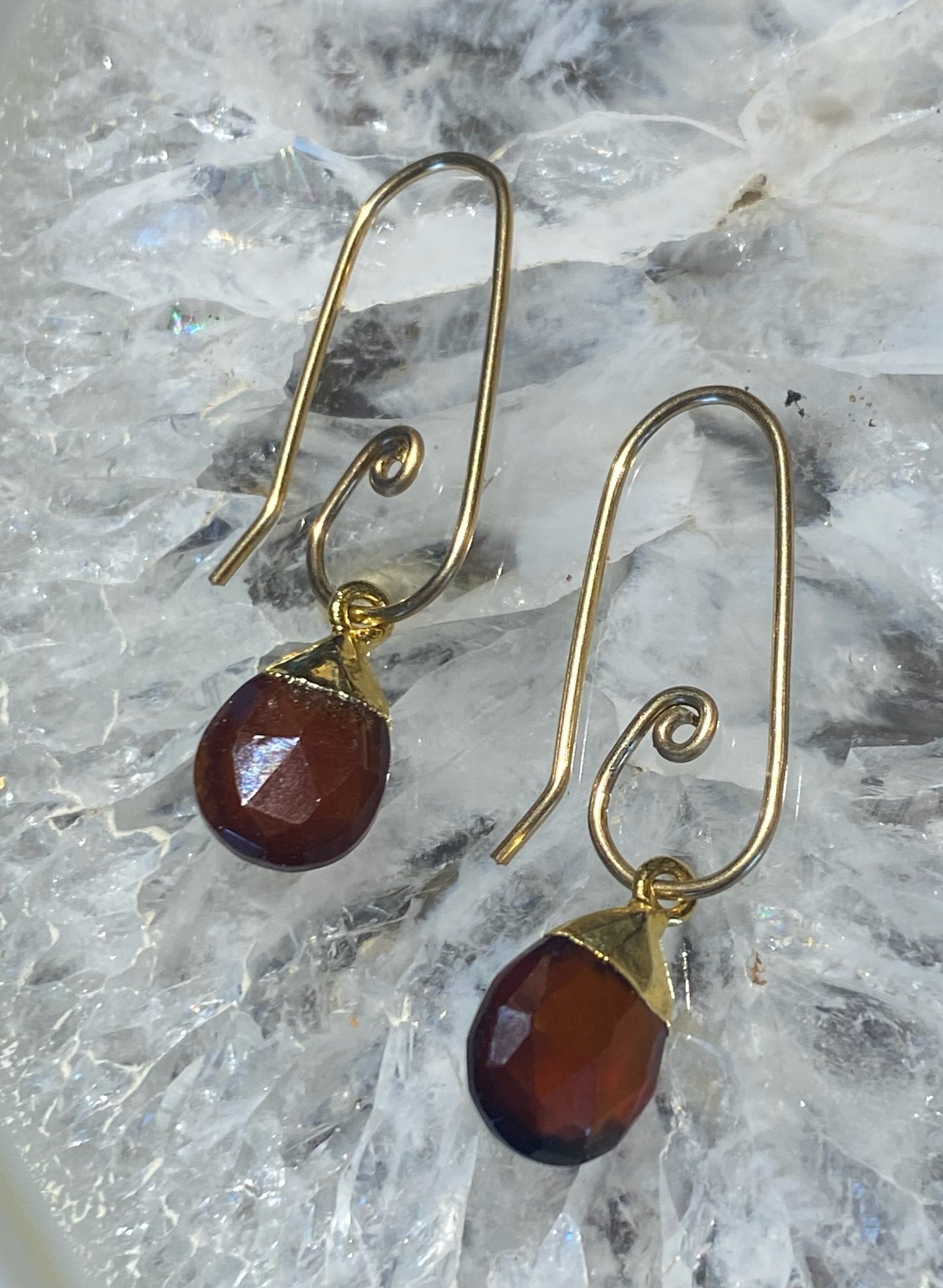 HESSONITE GARNET TEARDROP EARRINGS WITH HANDCRAFTED EARWIRES