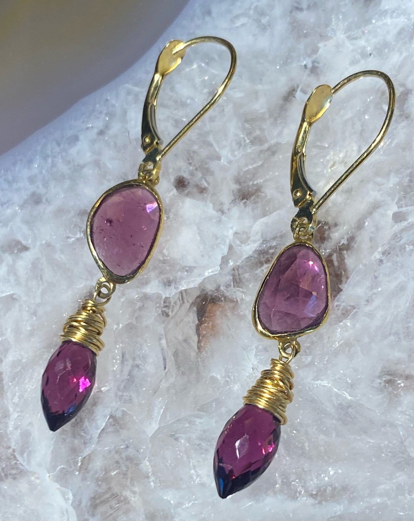 ROSE CUT RUBELITE TOURMALINE MARQUISE GARNET EARRINGS