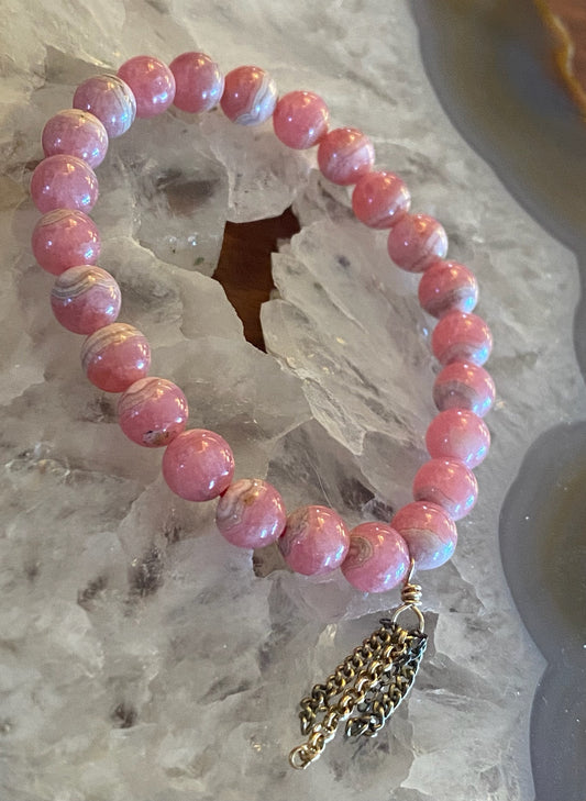 RHODOCTOSITE BEAD BRACELET